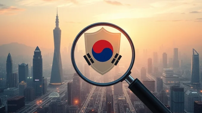 A digital representation of robust FSS market surveillance overseeing the South Korea crypto regulation landscape, ensuring virtual asset security.