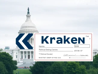 Kraken's $2 million donation to pro-Trump crypto PACs, symbolizing strategic support for crypto policy advocacy.