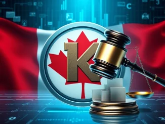 KuCoin logo against Canadian backdrop, representing the exchange's appeal against a significant KuCoin fine from Canadian authorities.