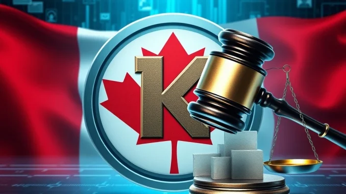 KuCoin logo against Canadian backdrop, representing the exchange's appeal against a significant KuCoin fine from Canadian authorities.