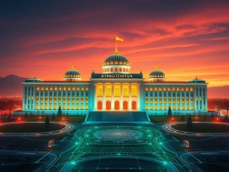 Digital interface showing Kyrgyzstan blockchain integration into government services, representing the country's move towards a transparent digital future.