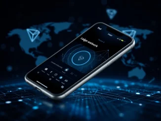 Ledger enterprise iOS app interface showing secure crypto asset management and Tron network integration.