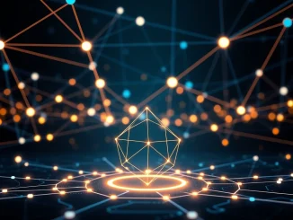 Abstract digital network symbolizing Linea rewards program, secured by Brevis zero-knowledge proof technology for transparent DeFi liquidity.