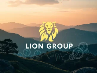 An illustration showing Lion Group's logo intertwined with HYPE crypto symbols, representing a major digital asset portfolio shift.