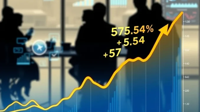 A dynamic chart illustrating LOKA's dramatic +575% crypto surge, signifying strong institutional interest and market momentum.