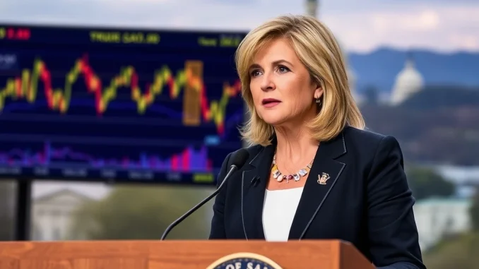 Senator Lummis discussing crucial crypto tax legislation progress at a Washington D.C. event.