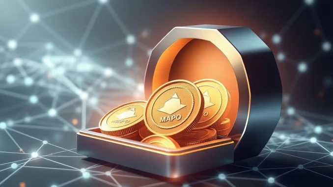 Illustration of a digital hand collecting MAPO tokens, symbolizing the MAP Protocol buybacks and commitment to token value.