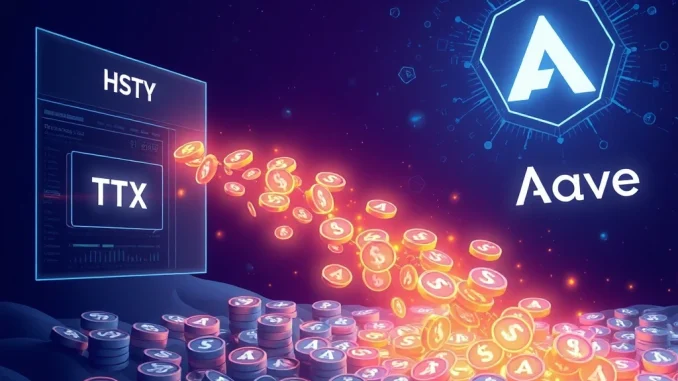 Visualizing a significant 1 billion USDT transfer from HTX to Aave, highlighting the impact of a major crypto whale transaction.