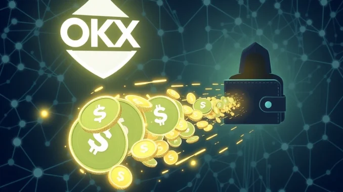 Illustrative representation of a massive USDT transfer from OKX exchange to an unknown wallet, highlighting the significance of the crypto whale transaction.