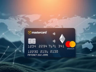 Mastercard crypto integration with digital currency symbols, representing its strategic approach to evolving global payment systems.