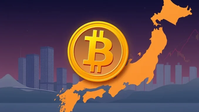Illustrative image showing a Bitcoin symbol over a map of Japan, representing Nakamoto Holdings' investment in Metaplanet Bitcoin.