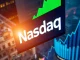 A digital ticker shows the Nasdaq Composite reaching a new intraday high, symbolizing strong market performance and investor confidence.