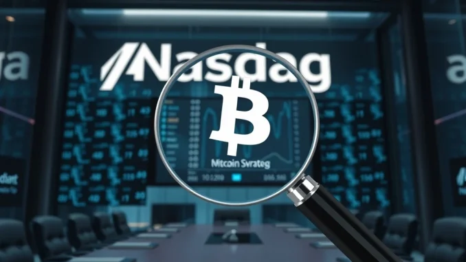 Nasdaq's **crypto market regulation** impacting corporate investment strategies, symbolizing increased scrutiny on digital asset purchases.
