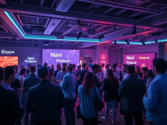 Attendees networking at the Navi Protocol Astros Night event during KBW 2025, fostering Sui DeFi collaboration.