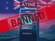 A crypto ATM with a ban sign, symbolizing New Zealand's crypto ATM ban against financial crime.