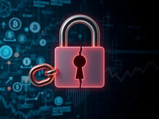 Depiction of the NewGold Protocol hack, showing a broken digital lock and falling crypto prices, symbolizing the NGP exploit and urgent need for cryptocurrency security.