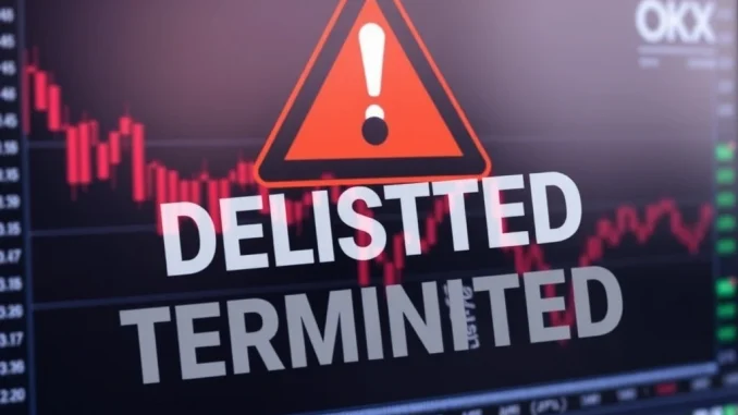Crucial OKX Delisting: DUCK/USDT Perpetual Futures Face Imminent Removal OKX delisting DUCK USDT futures: A screen shows a crypto trading chart with a 'Delisted' warning, highlighting the end of DUCK/USDT perpetual futures trading on OKX.