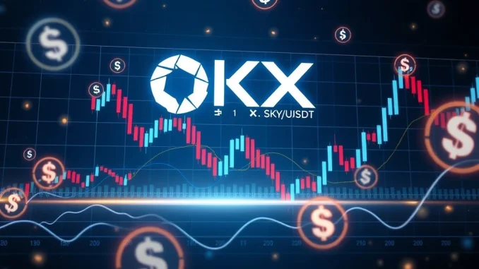 A vibrant digital display showing OKX SKY perpetual futures trading charts, highlighting the potential for high-leverage crypto futures strategies.