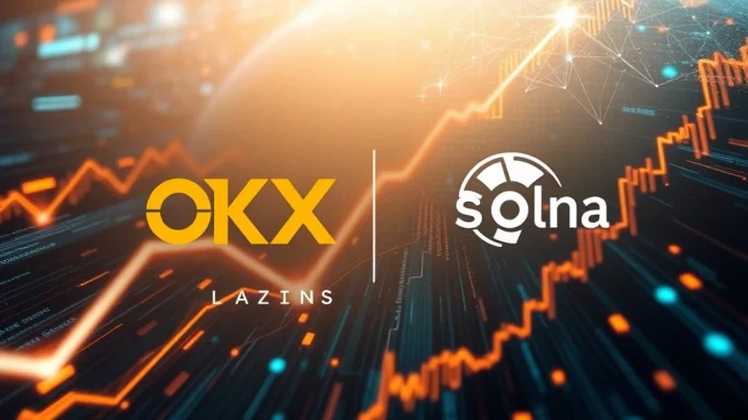 OKX and Solana logos converging, symbolizing the upcoming SOL perpetual futures listing, offering new trading opportunities.