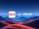 OKX Wallet and 1inch logos combining to symbolize their new partnership, offering enhanced decentralized finance solutions.