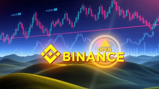 Binance interface displaying **OPEN perpetual futures** trading with leverage options, signaling new opportunities for crypto traders.