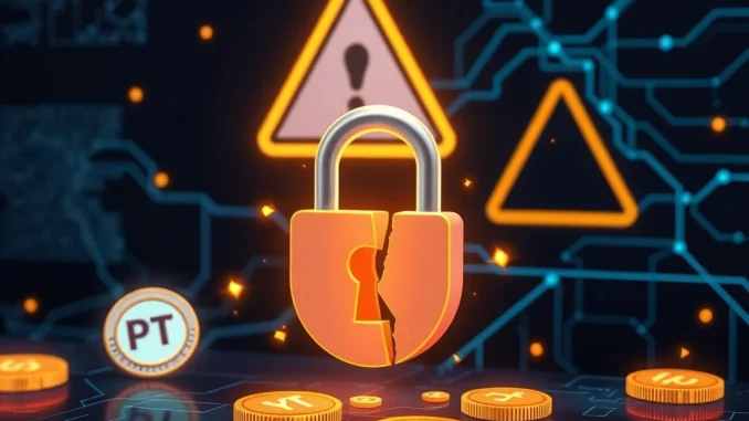 A broken digital lock icon represents a potential Pendle hack, highlighting urgent DeFi security concerns for PT/YT tokens.
