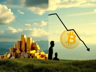 Peter Schiff's stark prediction shows gold and silver rising against a falling Bitcoin forecast, highlighting the crypto debate.