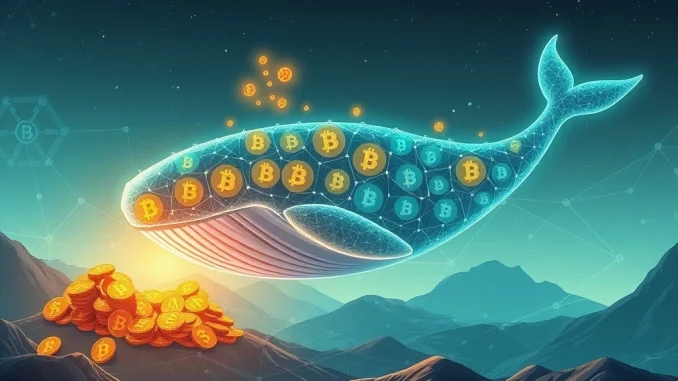 A digital whale representing large investors withdrawing Pi Coin from an exchange, symbolizing strategic accumulation within the Pi Network ecosystem.