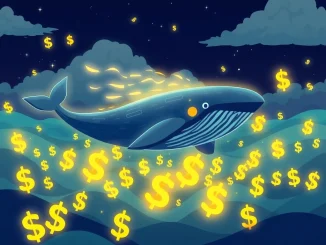 An illustration of a large digital whale surrounded by glowing cryptocurrency tokens, symbolizing significant Plasma staking rewards.