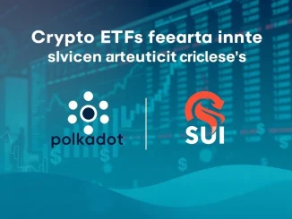 Visualizing the Polkadot DOT ETF and Sui SUI ETF registration with DTCC, signifying a key move for crypto integration.