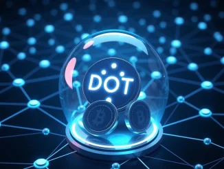 Polkadot DOT tokens capped at 2.1 billion by a governance decision, symbolizing the **DOT supply cap** and controlled scarcity.