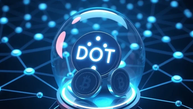 Polkadot DOT tokens capped at 2.1 billion by a governance decision, symbolizing the **DOT supply cap** and controlled scarcity.