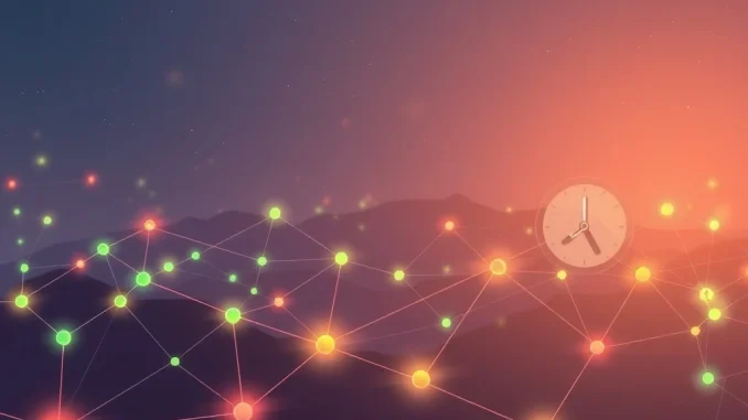 Visual representation of the Polygon network experiencing temporary transaction delays, with data flow resuming smoothly after a quick resolution, highlighting blockchain performance.