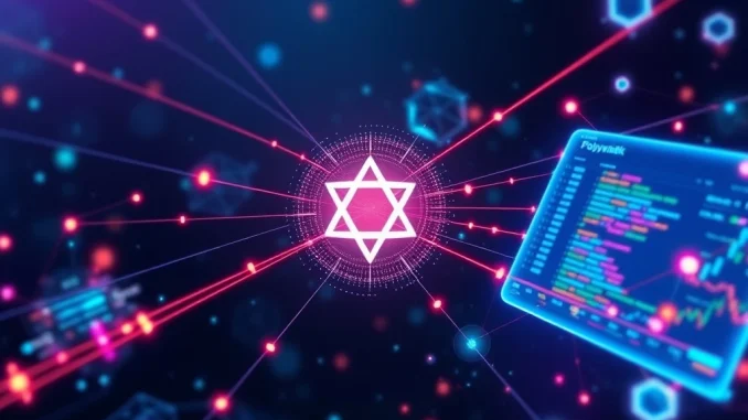 A visual representation of Polymarket's prediction market platform integrating with Chainlink oracles, highlighting enhanced data accuracy.