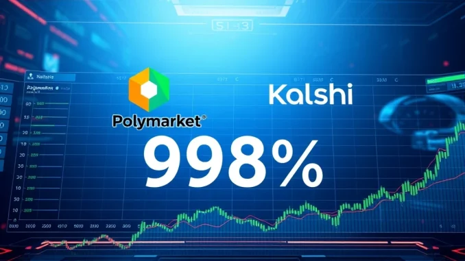 A visual representation of Polymarket and Kalshi's commanding lead in the decentralized prediction markets, showing their significant market share.