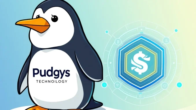 Illustrates the Pudgy Penguins Solana partnership, showcasing the integration of NFT intellectual property into Sharps Technology's institutional asset management strategy.