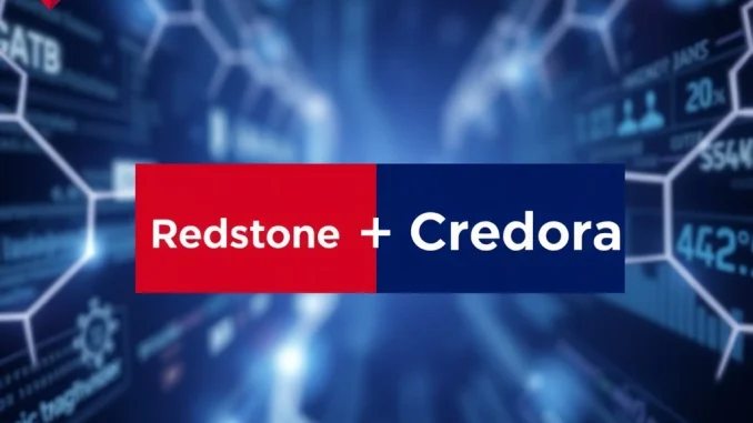 Visualizing the strategic merger as Redstone acquires Credora, signifying growth and integration within the DeFi credit sector.