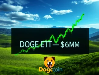 A digital chart showing a rapid surge in trading volume for the Rex-Osprey DOGE ETF, representing its successful market debut.