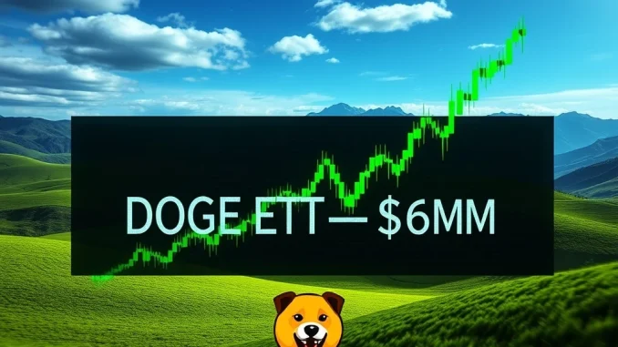 A digital chart showing a rapid surge in trading volume for the Rex-Osprey DOGE ETF, representing its successful market debut.