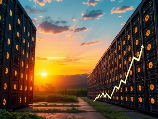 A visual representation of Riot Platforms' strong Bitcoin mining performance, showing growth in BTC production.