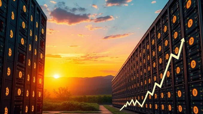 Riot Platforms Achieves Phenomenal Bitcoin Mining Growth in August A visual representation of Riot Platforms' strong Bitcoin mining performance, showing growth in BTC production.