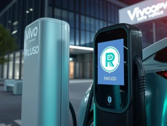 Electric vehicle charging station accepting RLUSD payments, symbolizing VivoPower's digital currency integration.