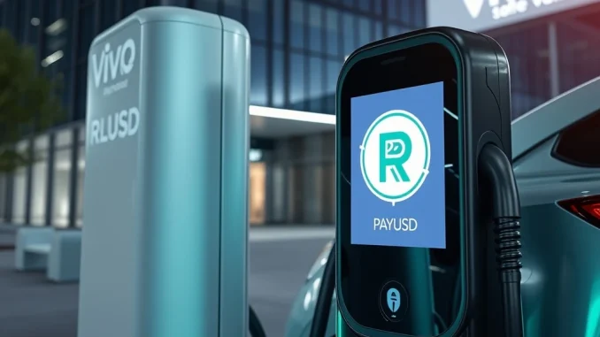 Electric vehicle charging station accepting RLUSD payments, symbolizing VivoPower's digital currency integration.