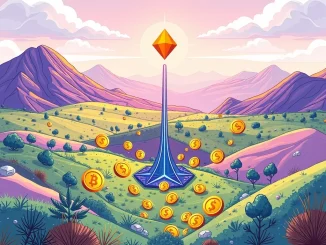 Illustration showing Ronin RON buyback, with tokens and money converging, symbolizing Ronin's strategic investment.