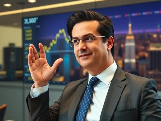 Anthony Scaramucci confidently discussing his $150K BTC price target amidst a dynamic cryptocurrency market backdrop.