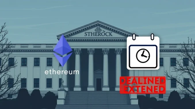 An image symbolizing the regulatory oversight of the SEC on BlackRock's Ethereum ETF staking plan, highlighting the SEC BlackRock ETH ETF review.
