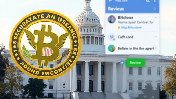 SEC building with a Bitcoin logo, representing the extended **spot Bitcoin ETF** review for Truth Social.