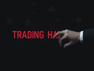 An urgent SEC trading halt sign on a stock ticker display, symbolizing market intervention due to cryptocurrency news.