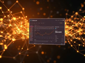 A screen showing the Seiscan block explorer interface, visualizing data streams and transactions on the Sei Network blockchain.