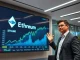 Sharplink Gaming's strategic Ethereum investment decision, symbolized by a digital ETH chart and corporate finance.